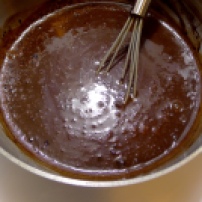 Stir until the cocoa powder is incorporated and the mixture is glossy.